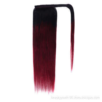 Beauty Youth Warp Around Ponytail Straight 1b 99J  red Drawstring Hair For Ponytail Human Hair Extensions Curly Ponytail